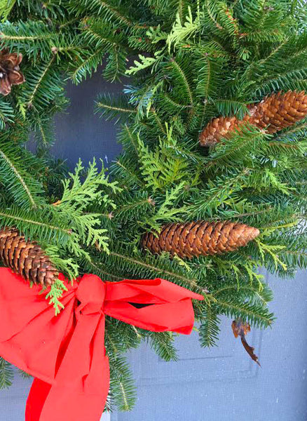 norway pine cones on christmas wreath